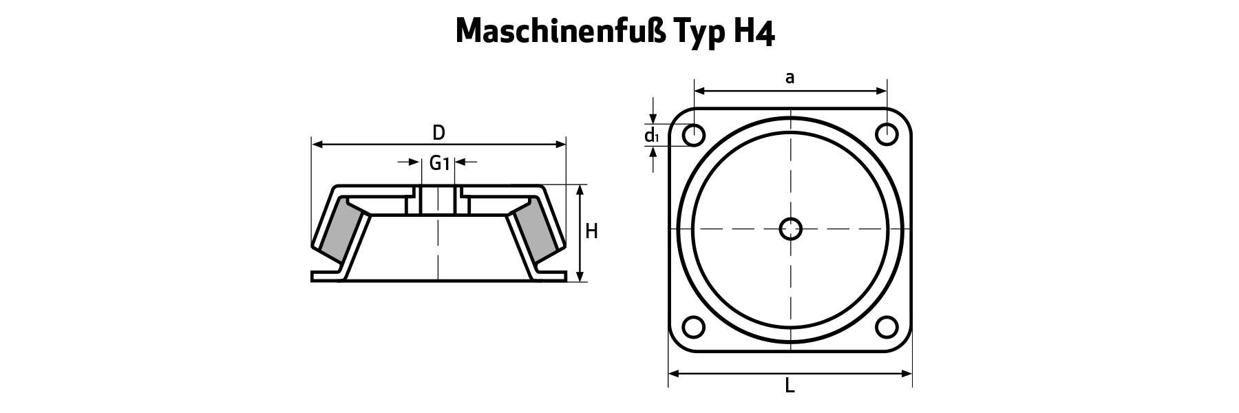 Maschinenfuß Typ H4 mit Vierloch-Befestigung
