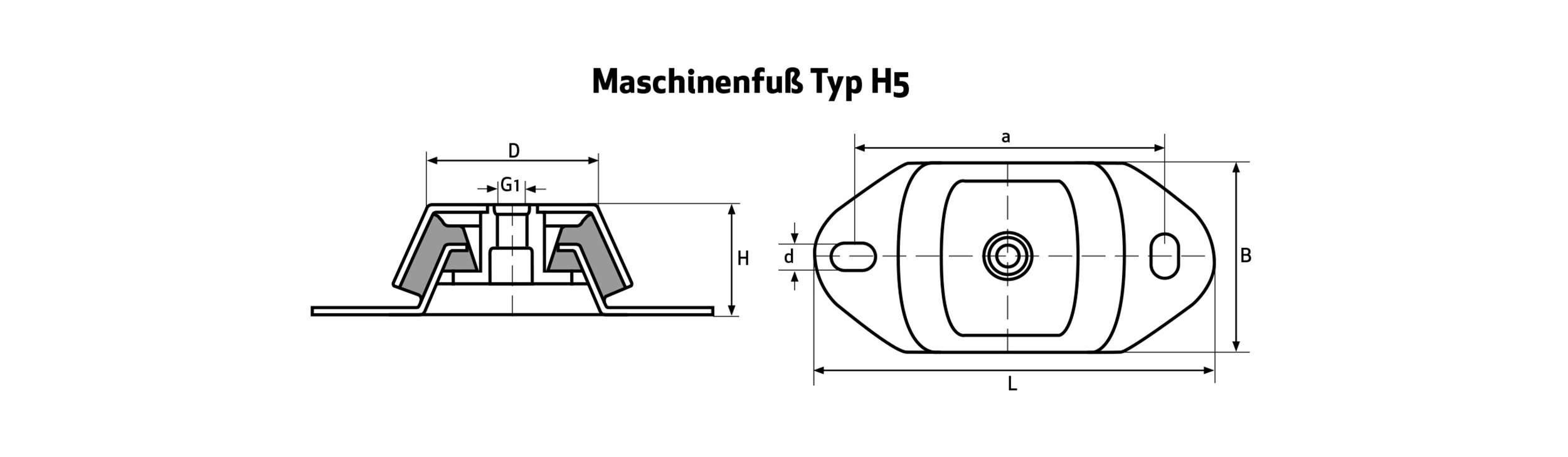 Maschinenfuß TYP H5 mit Zweiloch-Befestigung 